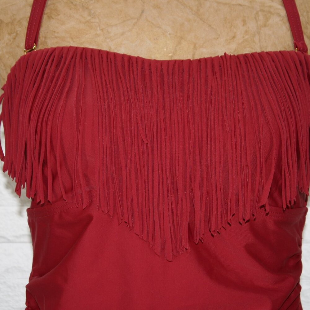 SWIMSUITS FOR ALL Tankini Fringe Top Swim Suit Bathing Suit Halter Burgundy 12 - Picture 2 of 14